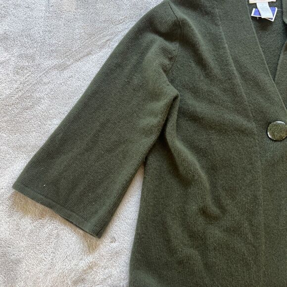 Kenar Cardigan Sweater Size Large Green Lambswool Angora Nylon Single Button - Picture 2 of 11